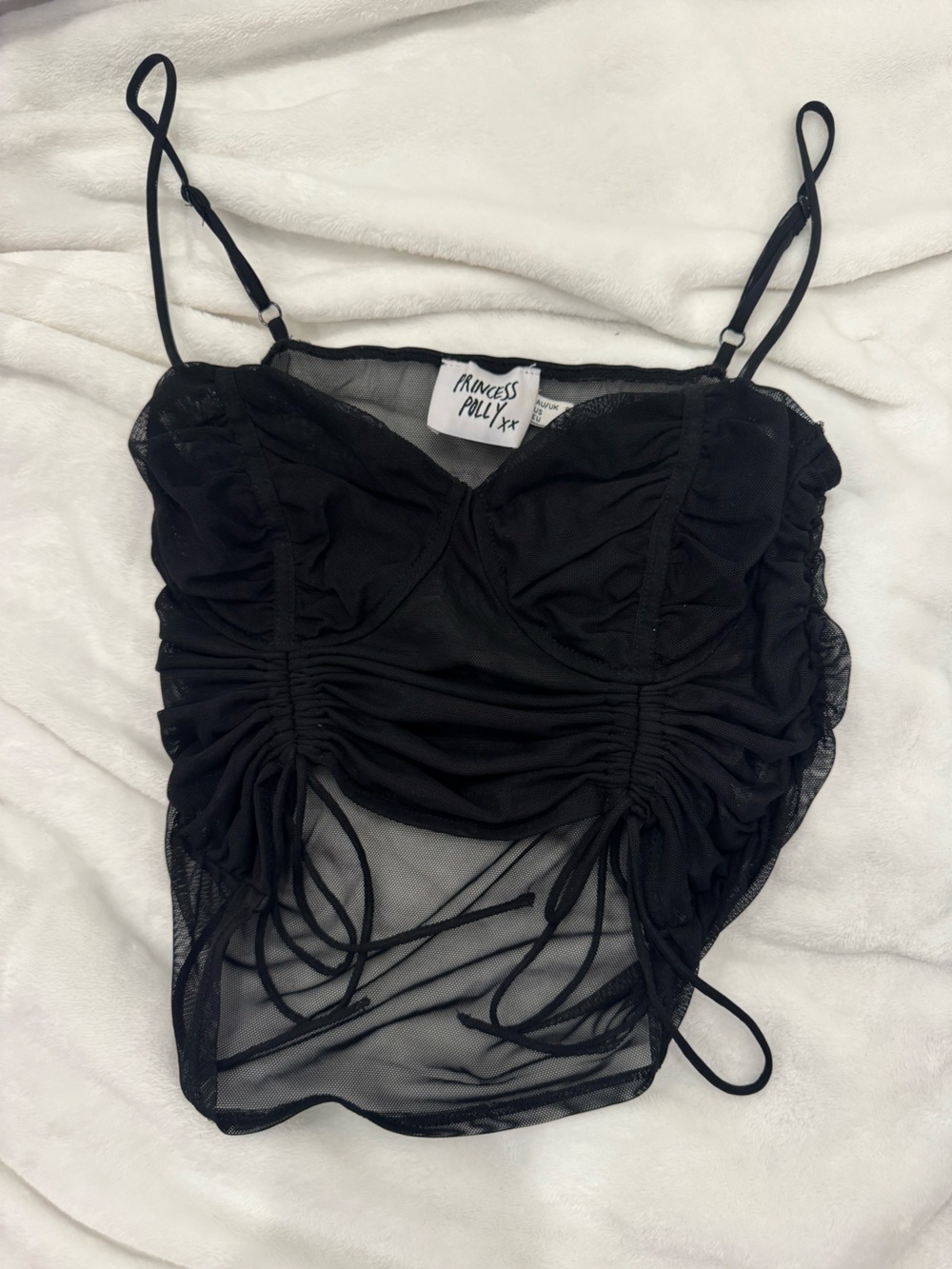 Princess Polly Black Ruched Sheer Mesh Camisole